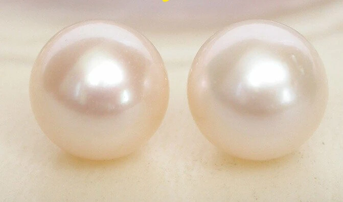 

ry00499 AAA Natural 11-12mm perfect round white pearls Earring 14K A0422