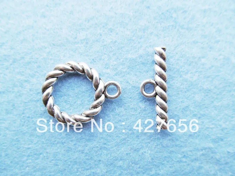 

Antique Silver tone Hemp Twist Small Circle Toggle Clasp OT Hook Connector Pendant Cham Finding,Fit Charm Bracelet Necklace