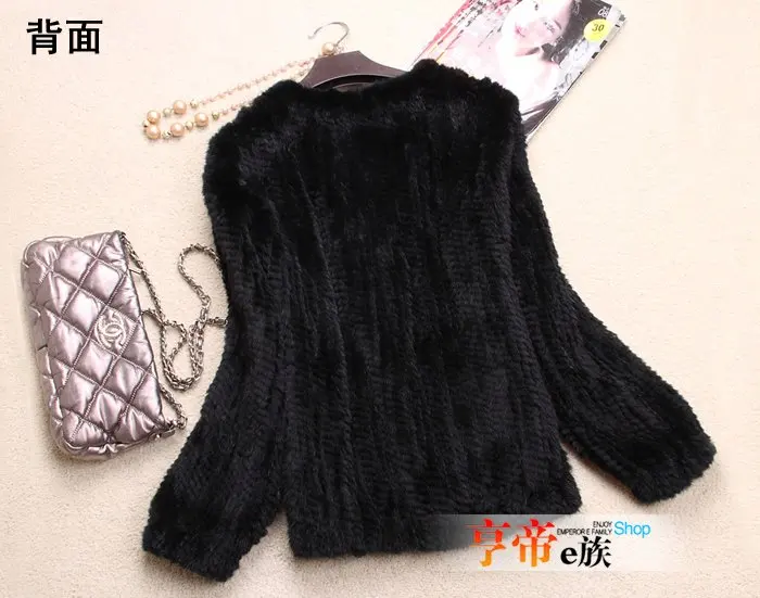 Женская модная шуба из натурального меха норки с V образным вырезом|knitted mink fur