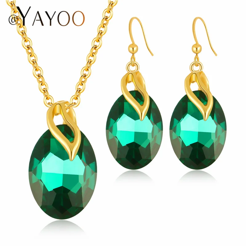 

AYAYOO Jewelry Sets Gold Color Nigerian Wedding African Beads Jewelry Set For Women Imitation Crystal Costume Jewellery