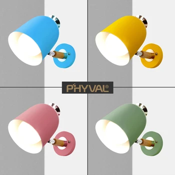

Nordic Macaron Wall light Iron lampshade Iron base Log accessories Simple Creative Children's read Wall light E27 lamp holder