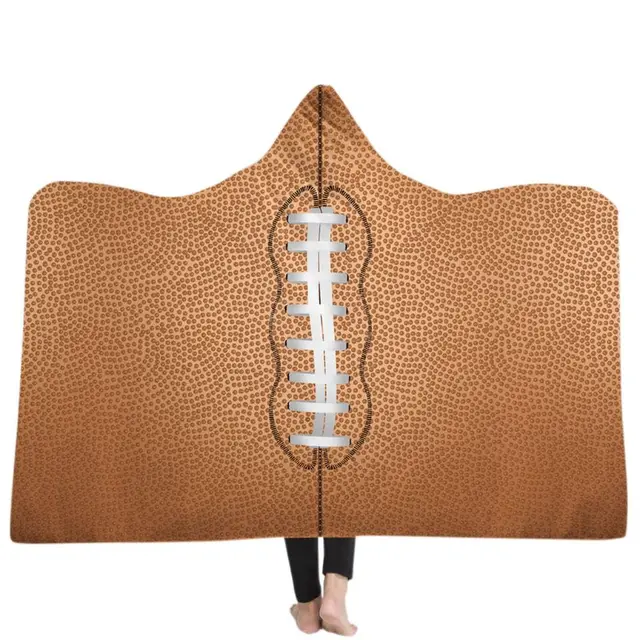 Hooded Blanket Oversized Soccer Pattern Hooded Sherpa Blanket Soft