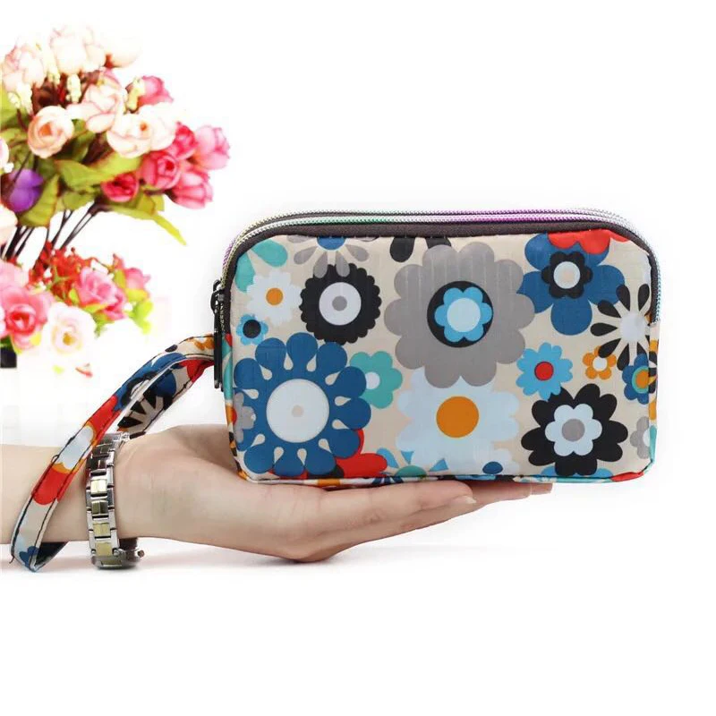 

LIANGKA New Wallet Long Floral Oxford Women Handbag 3 Isolated layer Phone Pouch Wallet Case Flower Printed Coin Purse Bag