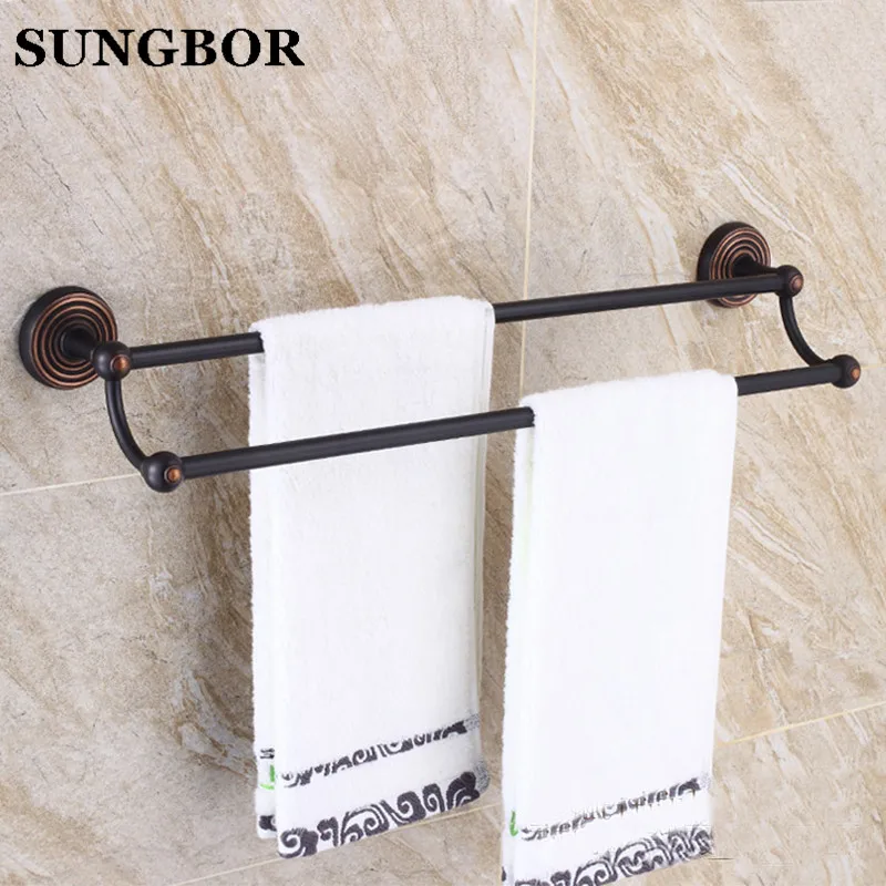 Wall Mounted 24 inch Black Oil Brushed towel rail Antique Brass Double Towel Bar Bathroom Towel Hanger bathroom towel holder