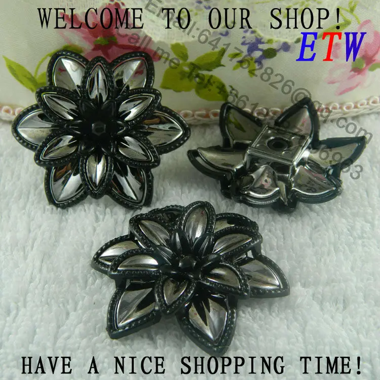 Free shipping 44mm Large Plastic Flower Black Color 50 pcs/lot Fashion