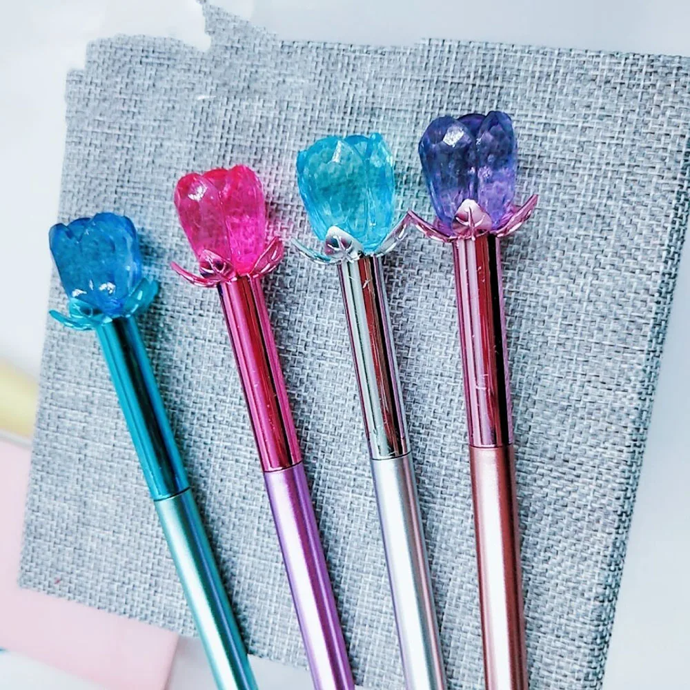 Rosa de Cristal para Crianças Kawaii Lápis Conjunto 0.5mm Azul Preto Tinta Cor Canetas Escritório Escola Escrita Papelaria Coreano 12 Pçs Gen