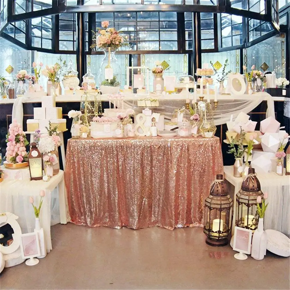 Rose Gold Sequin Tablecloth 60X102 Inches Wedding Tablecloth