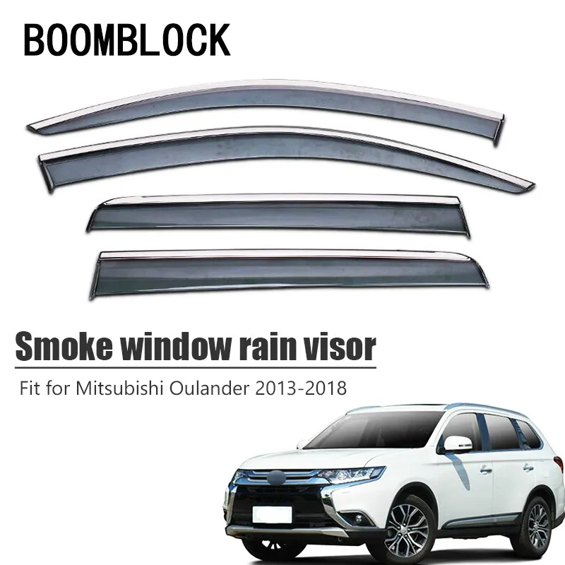 BOOMBLOCK 4pcs Car Covers Window Visor Sun Rain Wind Deflector Awning Shield ABS For Mitsubishi Outlander 2013-2017 2018 | Автомобили и