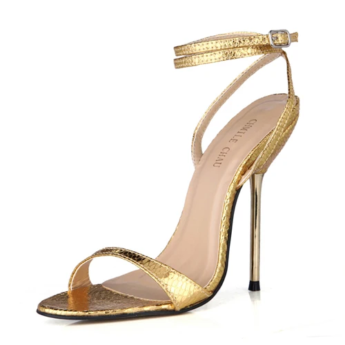 Gold Snakeskin CHMILE CHAU/пикантная обувь для вечеринок; женские босоножки на высоком металлическом каблуке-шпильке с ремешком на щиколотке; большие размеры; 10,5; zapatos mujer; 3845-i8 - Цвет: Gold Snakeskin