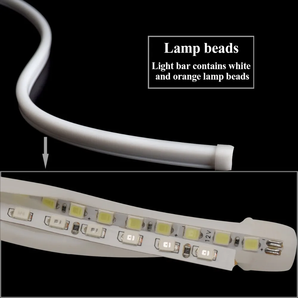 2pcs 60cm Amber Flowing Day Light LED DRL Strip Light 12V Car Running Lights For BMW E39 E46 E60 E61 E91 E92 F10 F34 Z4 M3 M5 M6