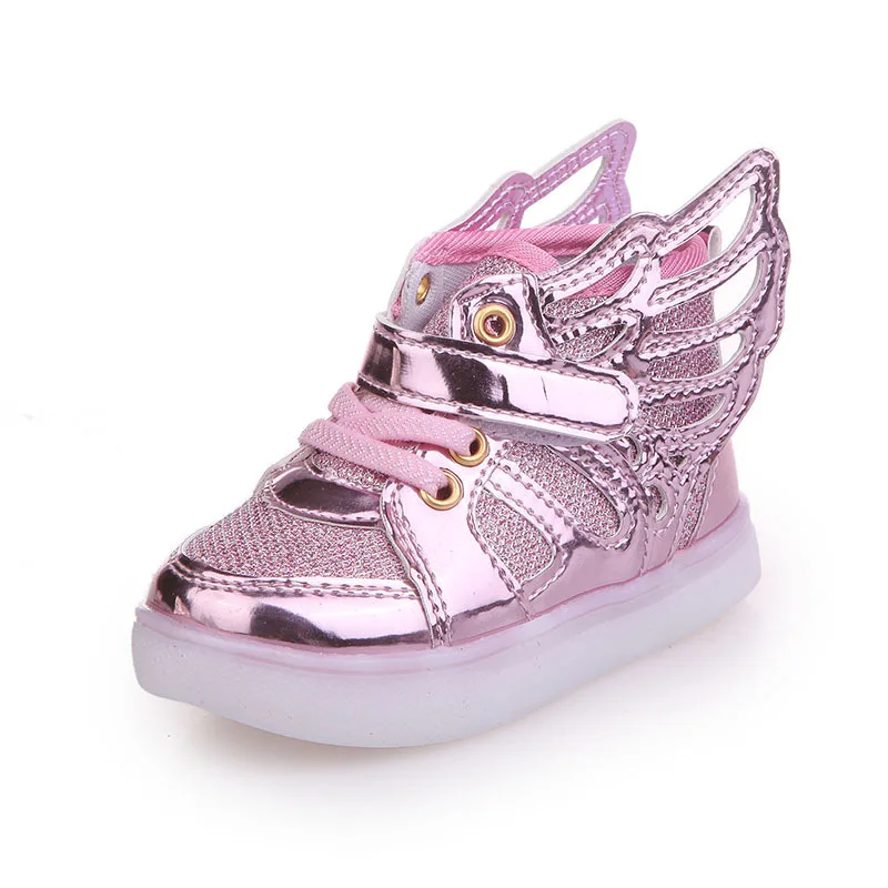 Весенне-Осенняя детская спортивная повседневная обувь, детская обувь с крыльями золотого и серебряного цвета, обувь светодиодный