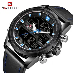 Новый NAVIFORCE оригинальный Элитный бренд кожа кварцевые часы Для мужчин цифровой светодиодный военный спортивные наручные часы relogio мужчина