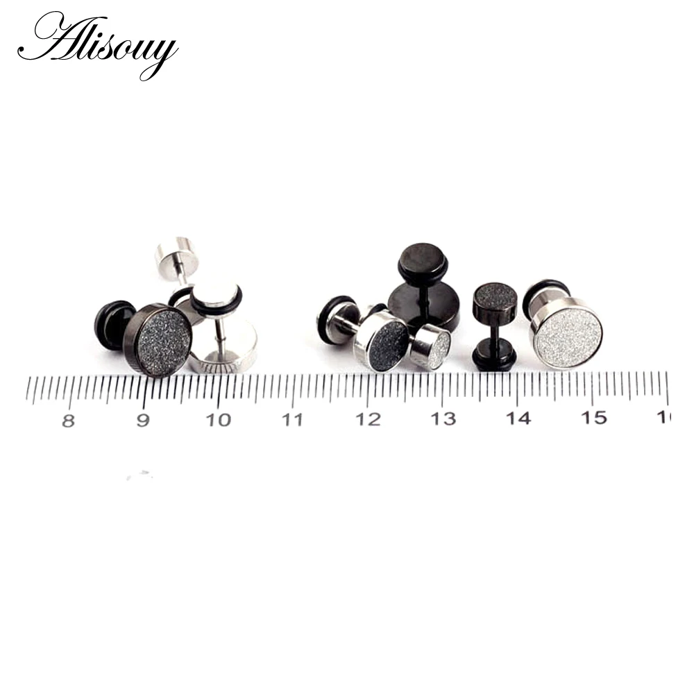 Alisouy Fashion Men's black silver 316L Stainless Steel Ear Studs Earrings 6/8/10mm Barbell Punk Gothic Piercing Jewelry for men - Image 5