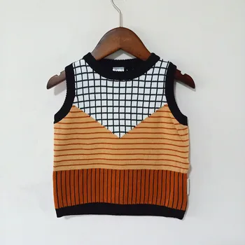 

BOBOZONE Plaid striped sleeveless sweater spring autumn cotton vest for kids girls boys
