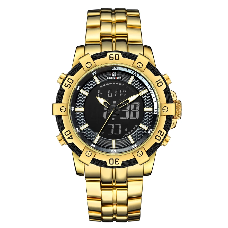 GOLDENHOUR модные роскошные полностью стальные мужские водонепроницаемые военные спортивные часы мужские Кварцевые аналоговые наручные часы Relogio Masculino