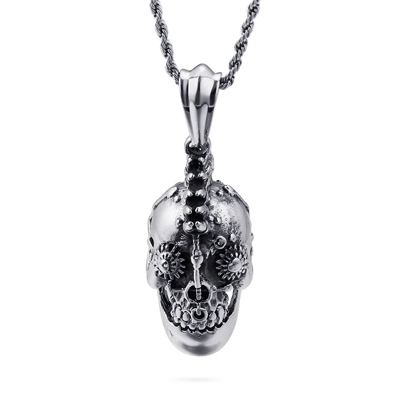 Cool Stainless Steel Jewelry Retro Skull Head Necklaces & Pendants Punk