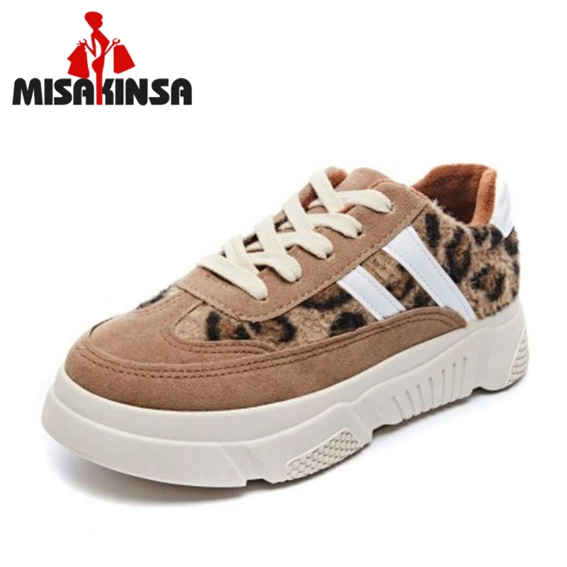 

MISAKINSA Spring New Women Flats Shoes Round Toe Leopard Print Lace Up Shoes Fashion Daily Leisure Shoes Women Size 35-39