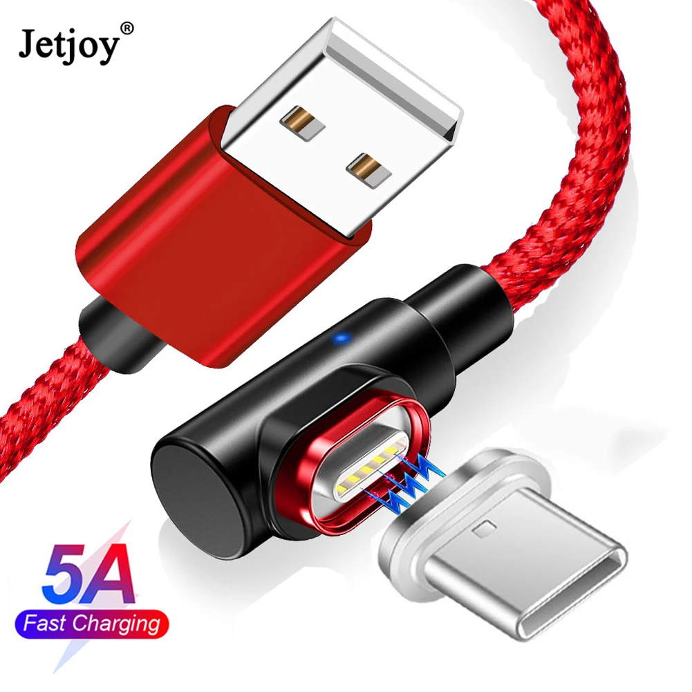 Jetjoy 5A Быстрый Магнитный usb type C кабель синхронизации зарядного устройства для huawei P30 Pro mate 20 Lite нейлоновое покрытие светодиодный индикатор зарядки