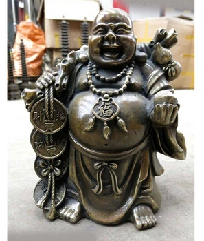 

Copper Brass CHINESE crafts decor ation Asian 11 " China bronze cobre budismo sorte Yuanbao feliz buda escultura