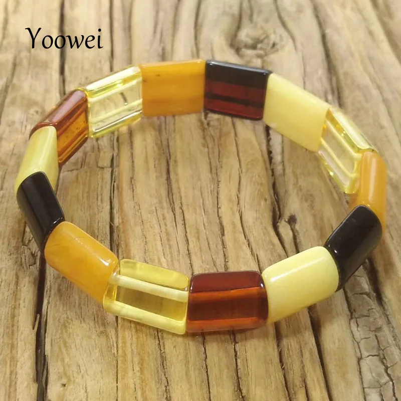 

Yoowei New Amber Bracelet for Women Gift Luxury Natural Multicolor Original Bead Stretch Bracelet Baltic Amber Jewelry Wholesale