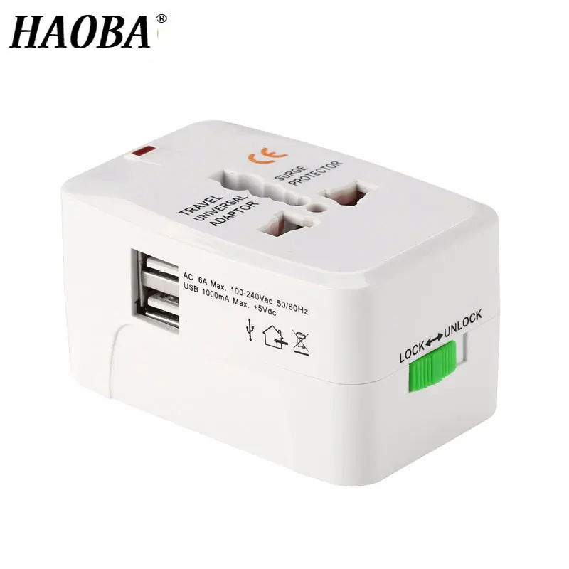 

HAOBA Universal International Plug Adapter 2 USB Port World Travel AC Power Charger Adapter with AU US UK EU Converter Plug