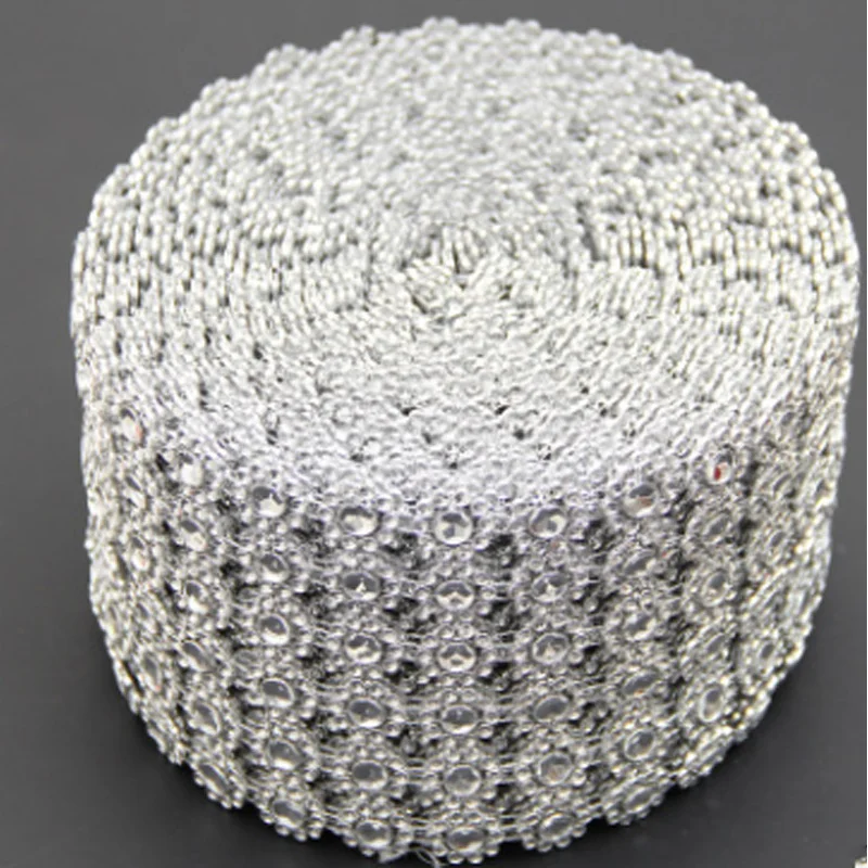 

Silver Diamond Rhinestone Flower Mesh Wrap Roll Crystal Rhinestone Sparkle Ribbon DIY Cake Roll Wedding Party Decor