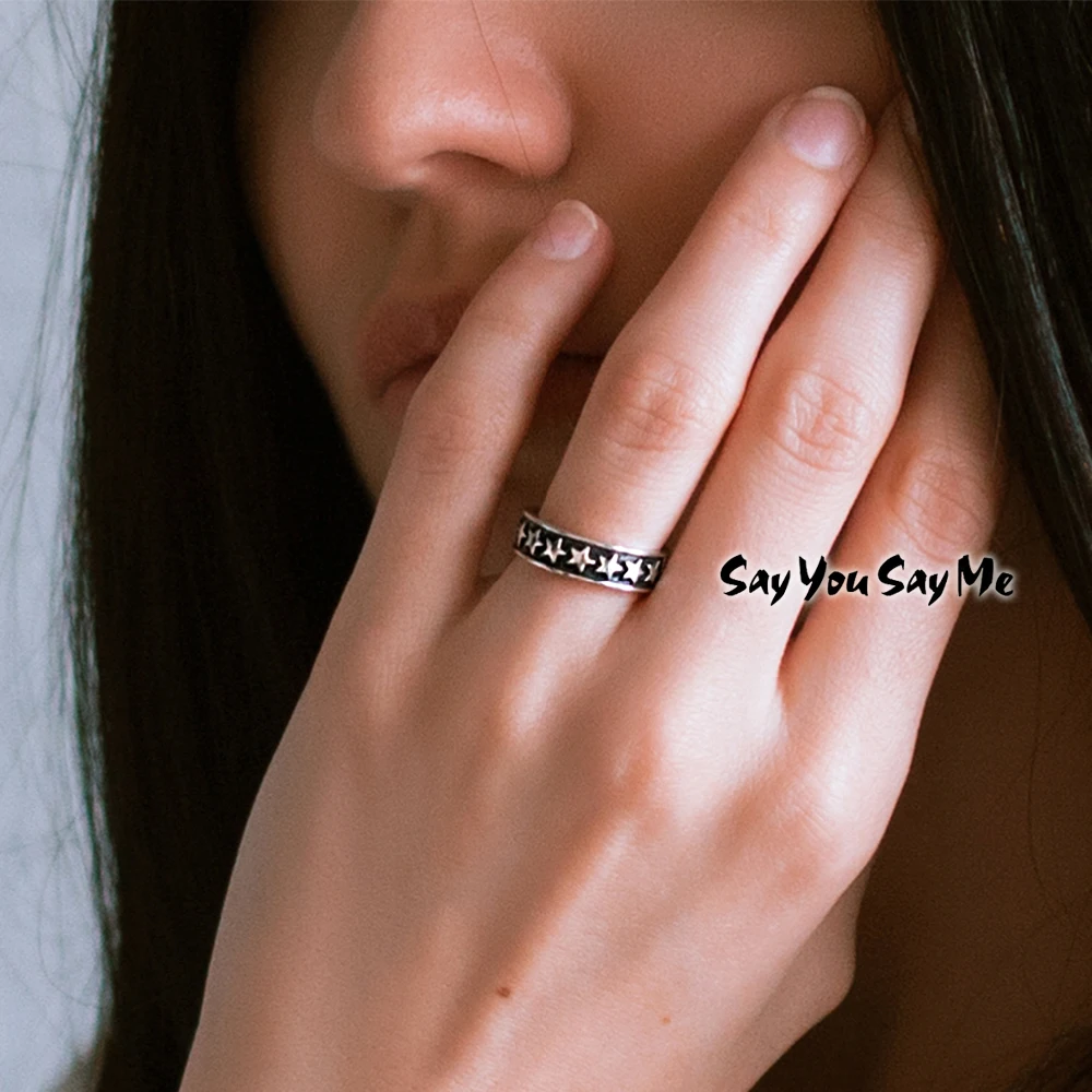 

Say You Say Me 925 Sterling Silver Wipe Black Stars Rings Engagement Wholesale Cool Unisex Vintage Rings 2018 New Best Gift
