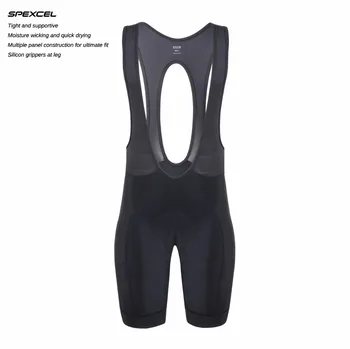 

SPEXCEL Black CYCLING BIB SHORTS PRO TEAM cycling bottom Italy miti grippers at leg High density PAD for 5-6 hours ride