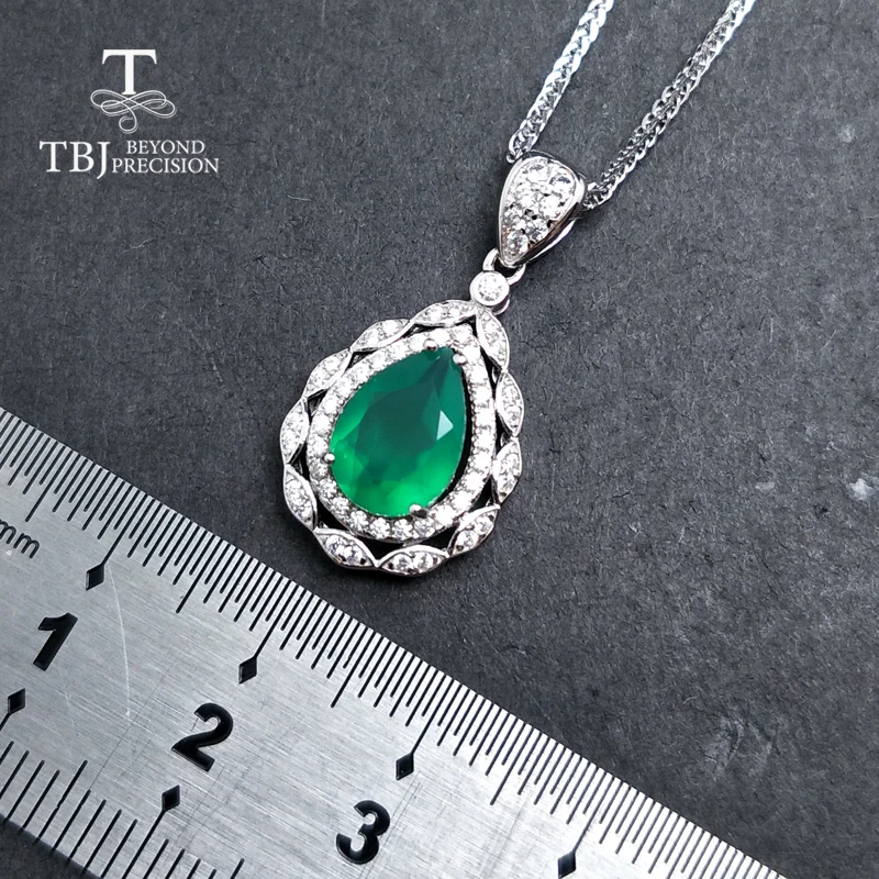 TBJ новый элегантный кулон с натуральным зеленый агат натуральный камень в 925