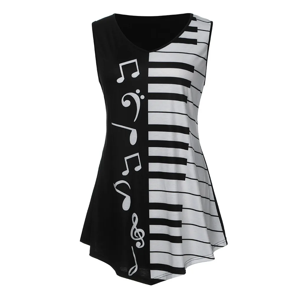 

Women clothes Musical Notes Print Tops Casual Loose sleeveless Vest T-Shirt femme ete 2019 #3