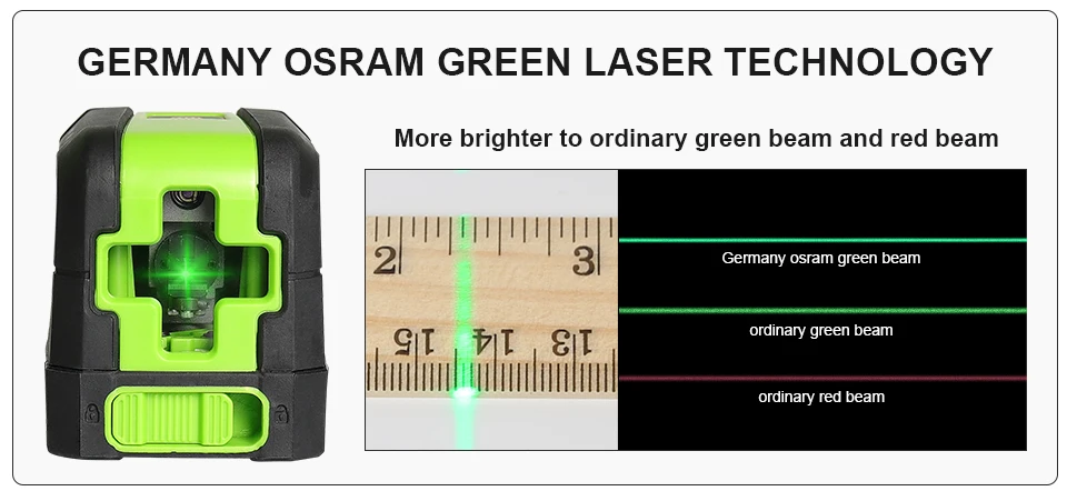 Huepar 2 Lines Laser Level Self Levelling ( 4 degrees) Green Red Beam Laser
