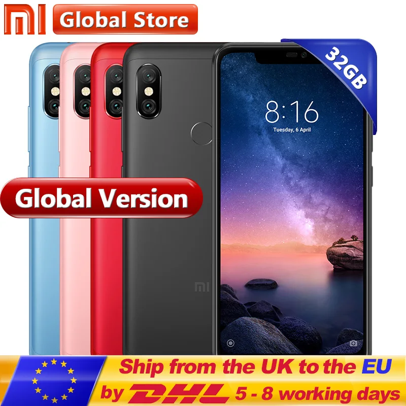  Глобальная версия Xiaomi Redmi Note 6 Pro 3 ГБ 32 ГБ Оперативная память Встроенная память Snapdragon 636 Octa Core 4000 мАч 6,26 дюймов 12MP + 5MP двойной Камера 