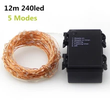 39Ft 12 м 240ed водонепроницаемый на батарейках светодиодный струнный светильник 5 режимов медный провод сказочные огни для украшение на Рождество ночник