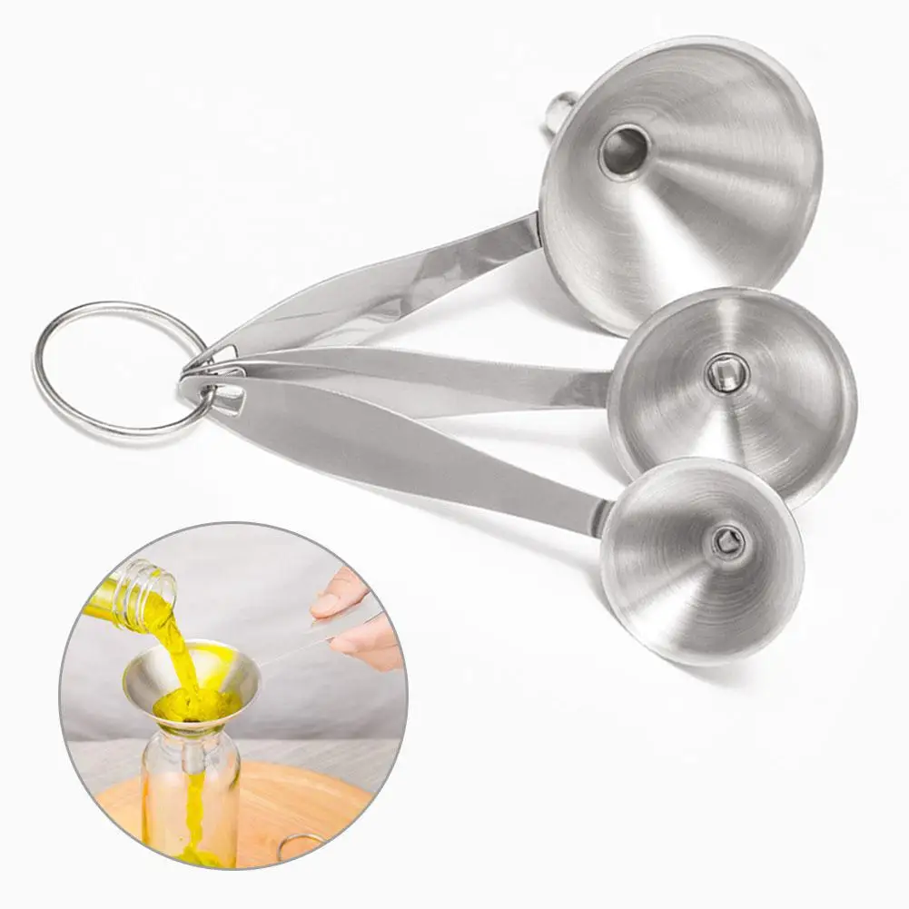 AsyPets 3pcs/set Small Stainless Steel Funnel Set with Single Handle