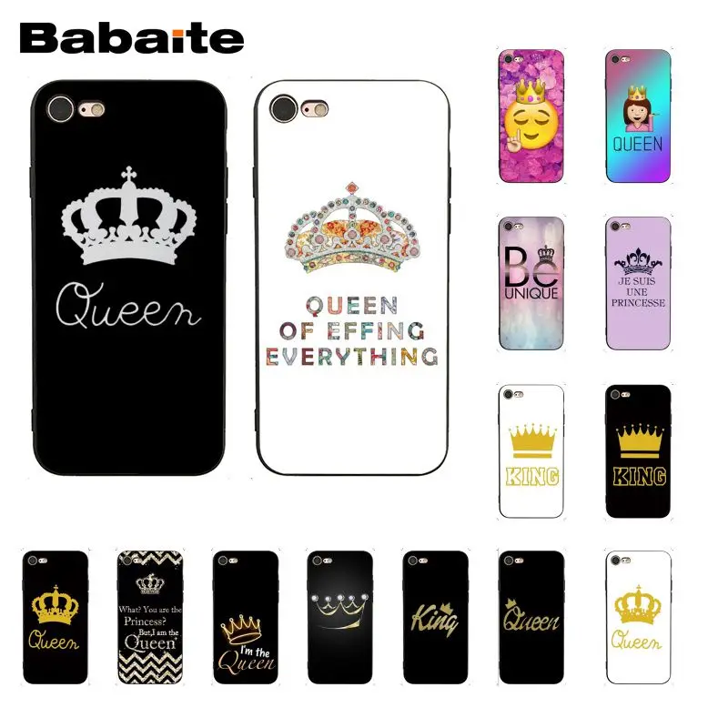 cheap Babaite Princess Queen King crown Soft black Phone Case for iPhone 8 7 6 6S Plus X XS MAX 5 5S SE XR Cover