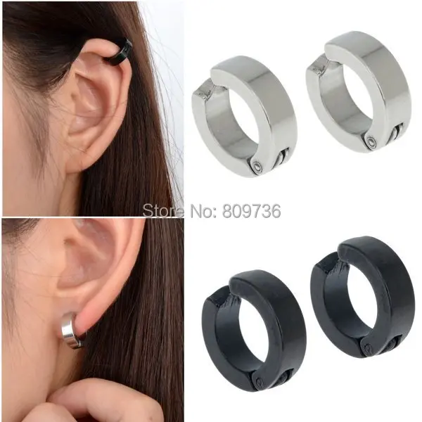 Whole 6pairs Punk Hot Black Silver Earring Mens Stainless Steel Whole 6pairs Punk Hot Black Silver Earring Mens Stainless Steel Ear Cuff Hoop Non Piercing Clip On Jewelry Free Ship In Earrings From