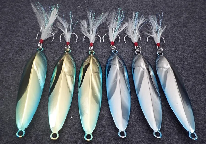 60g 94.7mm Long Shot Metal Fishing Lure Sea Monster Tackle Hard Spoon Bait with Feather