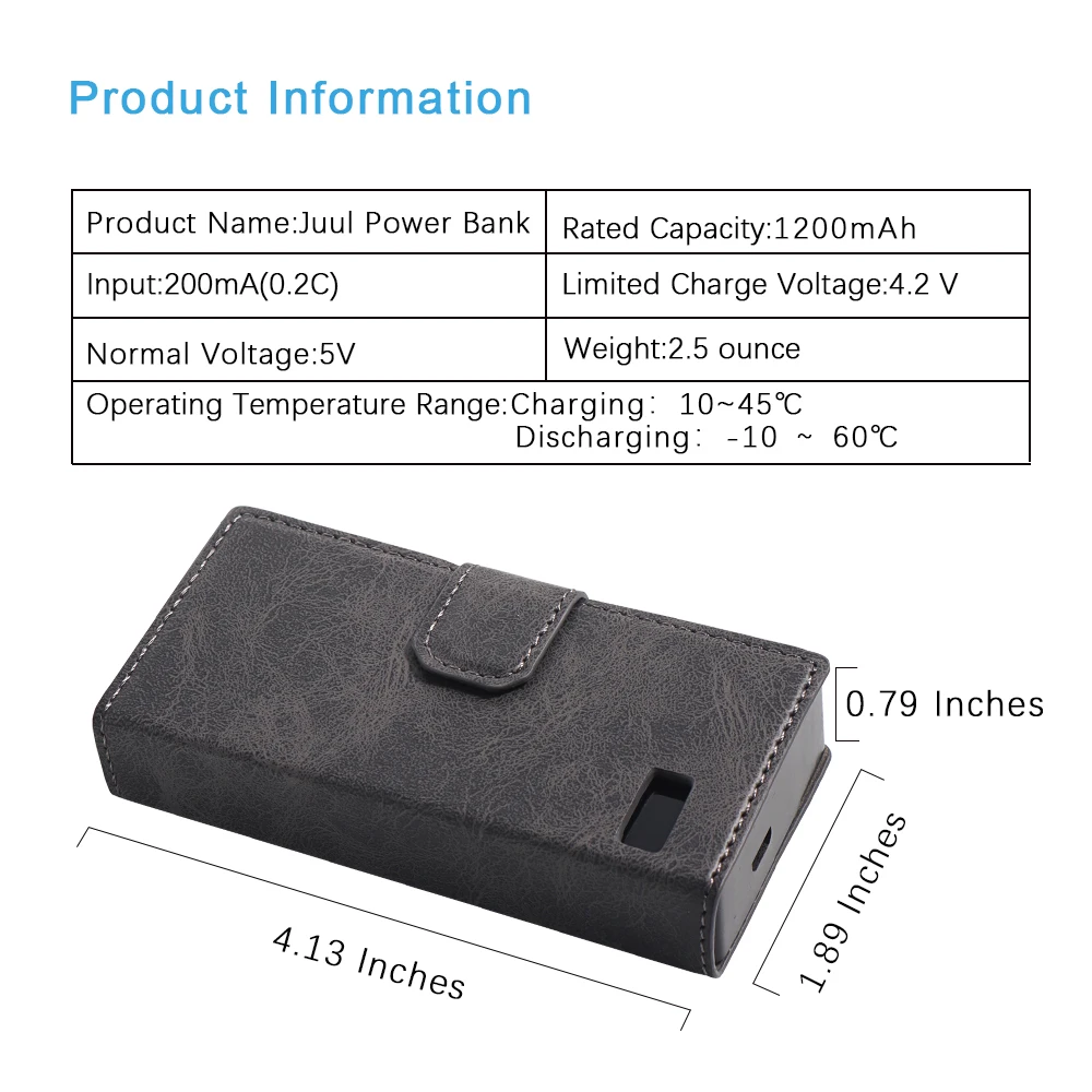 Портативный внешний аккумулятор 1200 мАч, зарядное устройство для JUUL, чехол для зарядки, держатель для хранения, светодиодный индикатор, светильник с магнитной крышкой