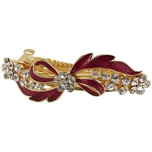 Hthl-стразы деталь красный бант металлическая заколка для волос заколка золотой тон