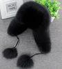 A la venta 100% Real Fox fur mujeres ruso Ushanka aviador trampero nieve esquí sombrero gorras auriculares invierno mapache piel bombardero sombrero ► Foto 3/6