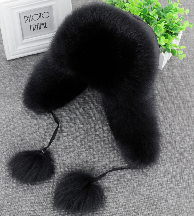 على بيع 100% ريال فوكس الفراء المرأة الروسية Ushanka الطيار الصياد الثلوج التزلج قبعة قبعات earflap الشتاء الراكون الفراء مفجر قبعة