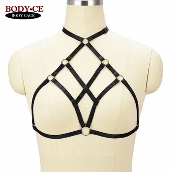 

Womens Sexy Body Harness Lingerie Black Elastic Adjust Tops Bondage Cage Bra Harajuku Goth Fetish Exotic Appare RaveWear Corset