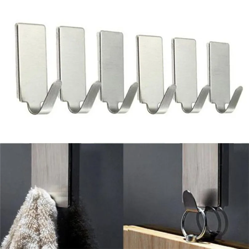 Hooks To Hang Wall Key Hanger 8PCS Self Adhesive Home Kitchen Wall Door Stainless Steel Holder Hook Hanger  (3)