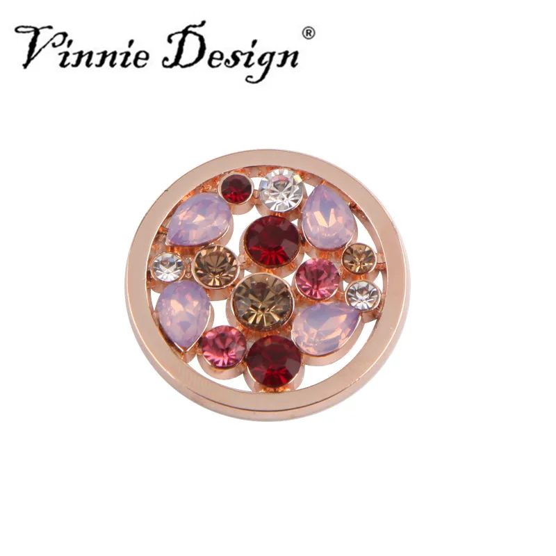 

Vinnie Design Jewelry 33MM Reina Peach Coin Disc with Big Crystal fit My Treasure Coin Keeper 35mm Frame Pendant