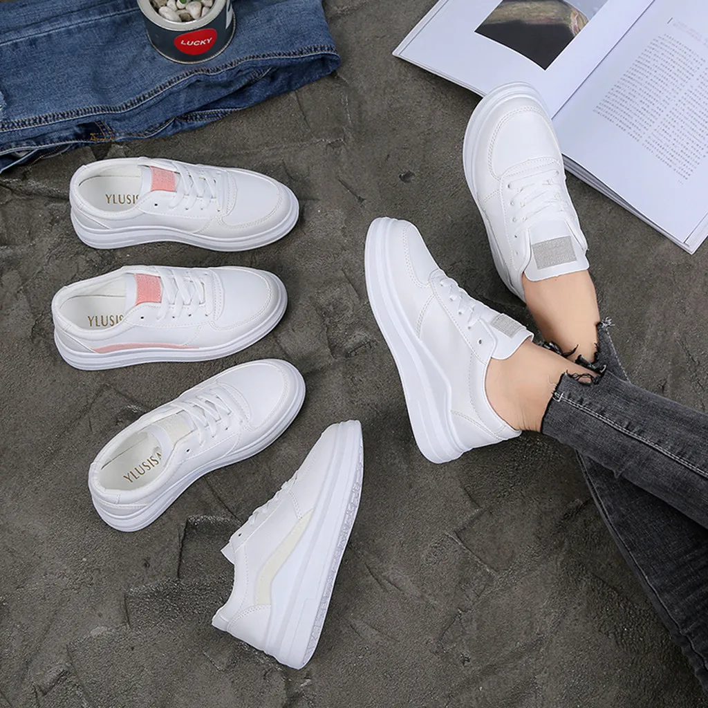 

Summer 2019 Fashion Women' Casual Shoes Lace-Up Flat Shoes Cross-Strap Student Comfort Shopping White Wild shoe zapatillas mujer