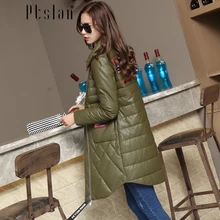 Ptslan Women s Genuine Leather Down Jacket Zipper Closure Real Sheepskin Down Coat from a natural