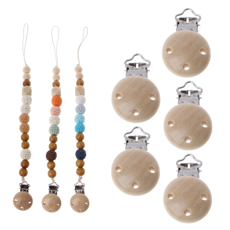 5 pièces En Métal En Bois Bébé Attache Tétine Infantile Sucette Fermoirs Porte Accessoires