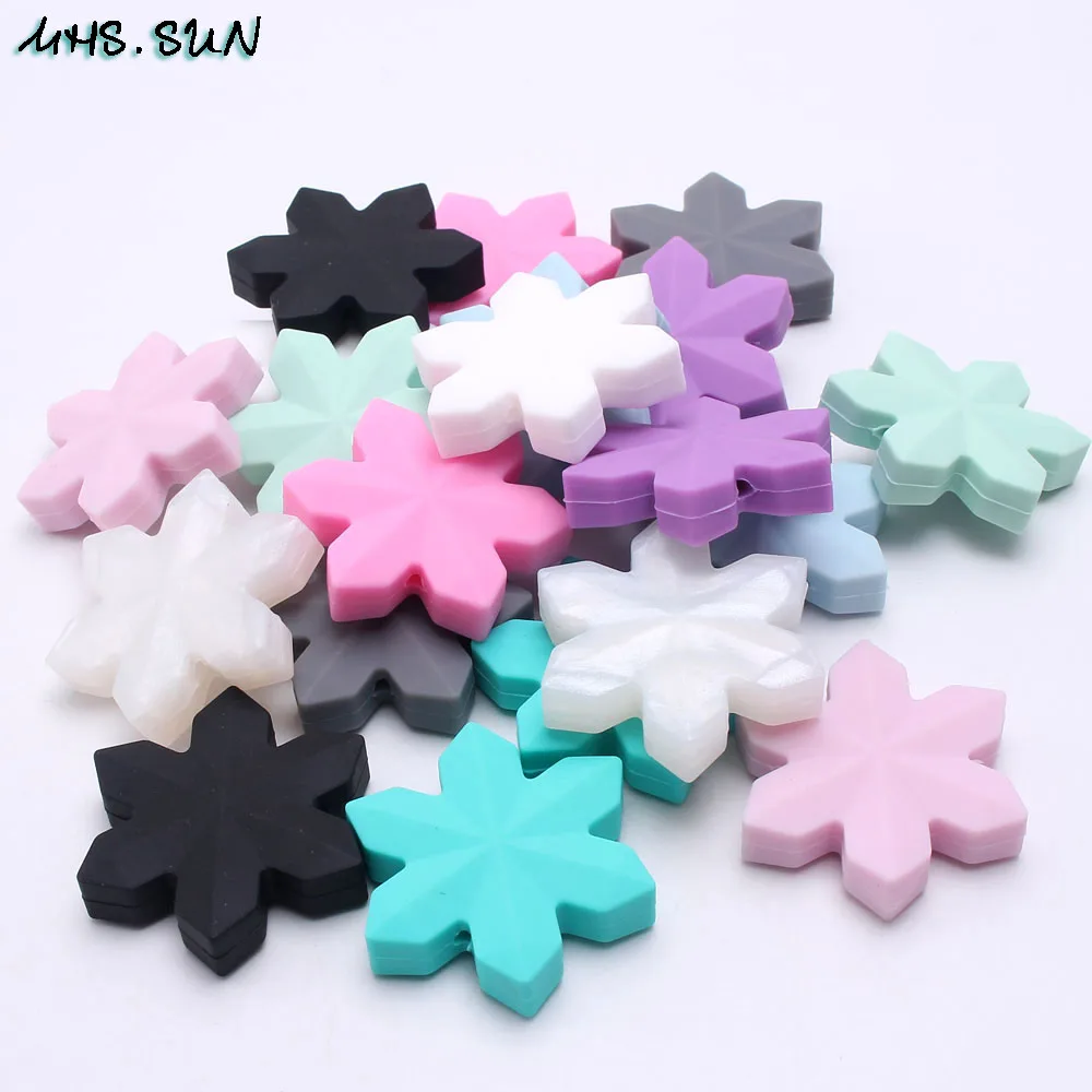 

MHS.SUN Silicone baby snowflake teether pendants BPA free teething holder toy for baby infants chewing nursing pendants 5Pcs