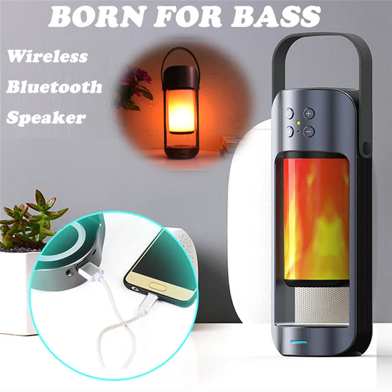 

Portable Wireless Bluetooth Speaker USB Led Flame Lights Outdoor Portable LED Flame Atmosphere Lamp Stereo Speaker Outdoor40MAY7