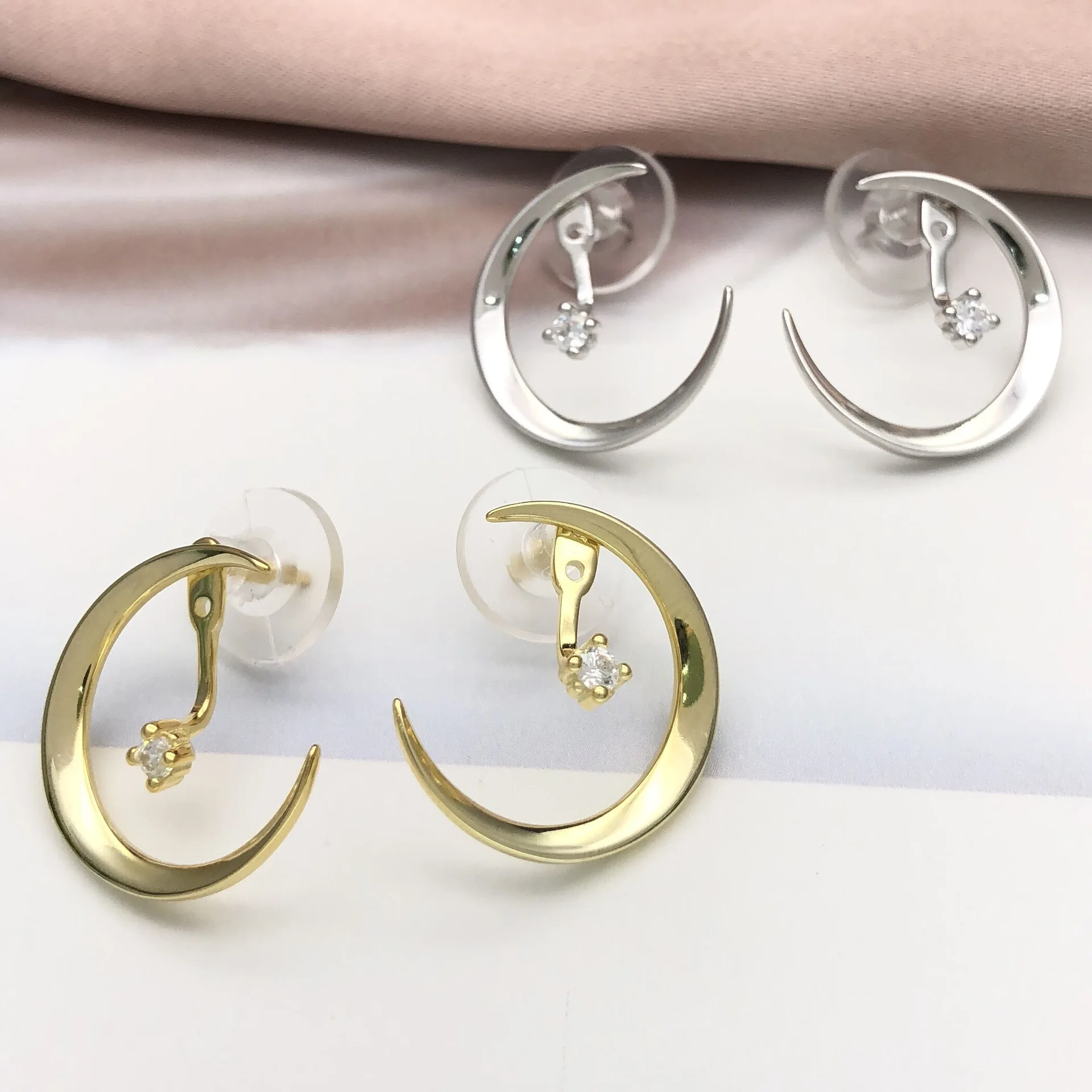 moon star mini cz earrings 100% 925 Sterling silver Jewelry fashion Hypoallergenic Stud earrings for women gift